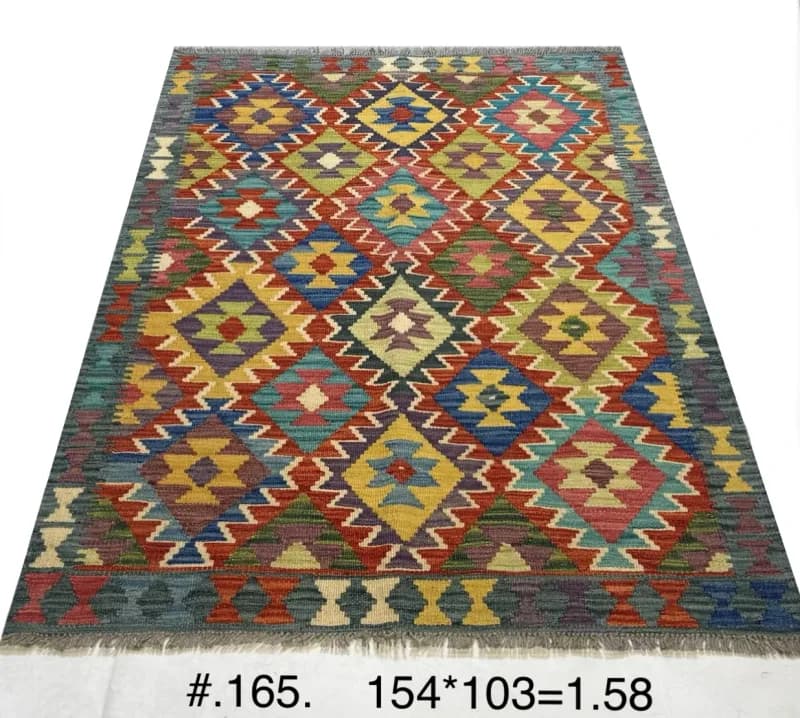 Afghan Tribal Kilim — Multi-colour Diamond Pattern
