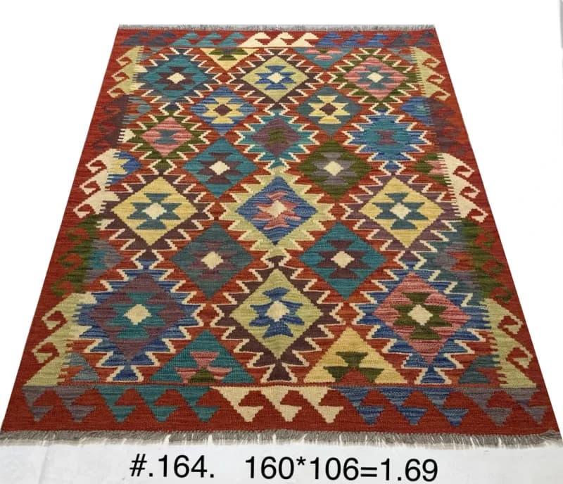Handwoven Afghan Kilim in Warm Reds & Turquoise