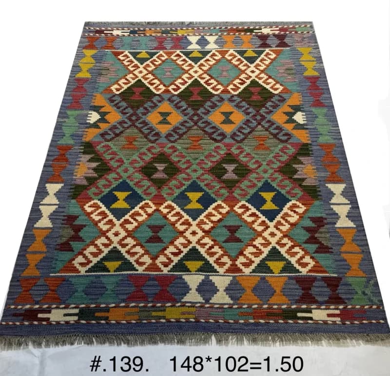 Afghan Geometric Kilim in Multi-colour