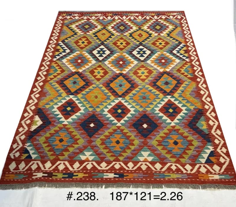 Handwoven Afghan Kilim in Multicolour Diamonds