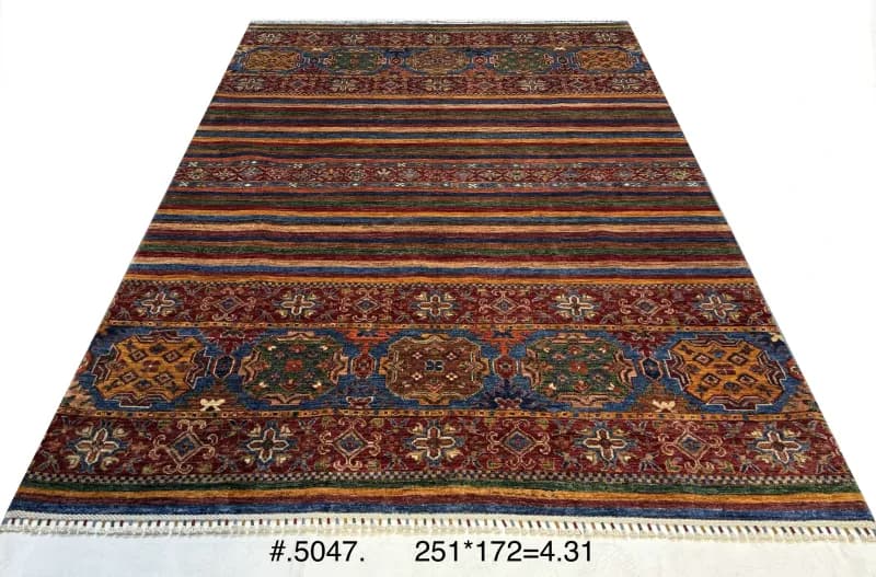 Hand-Knotted Afghan Mamluk Rug in Jewel Tones