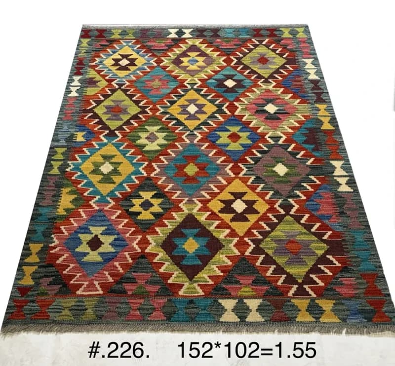 Multicolour Afghan Kilim with Diamond Motifs