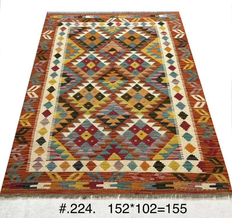 Handwoven Afghan Kilim in Warm Tribal Colours
