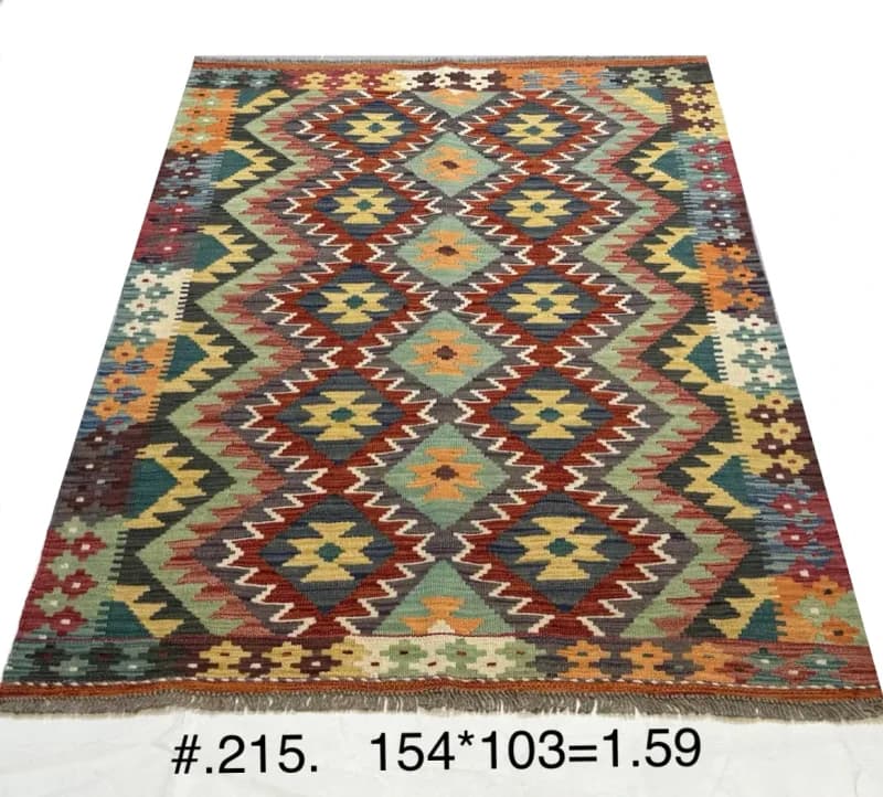 Handwoven Afghan Kilim with Tribal Diamond Motif