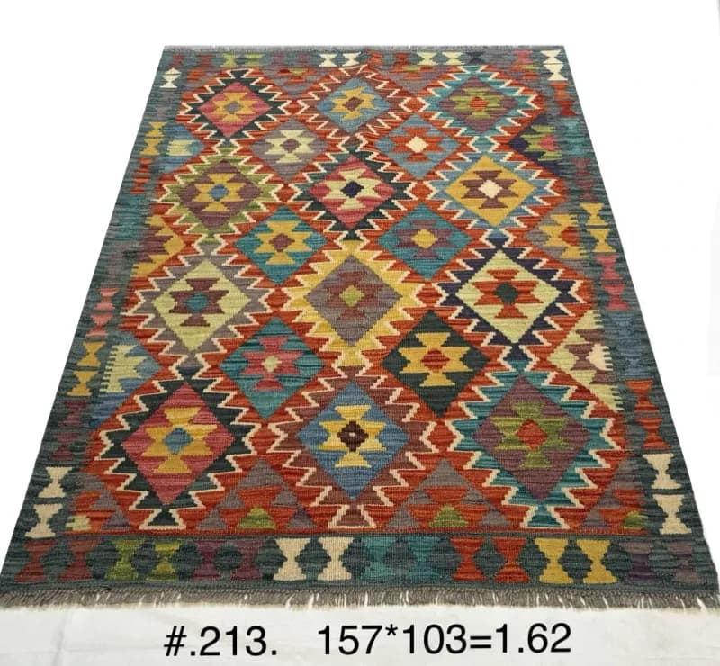 Handwoven Afghan Kilim — Multi-colour Diamond Pattern