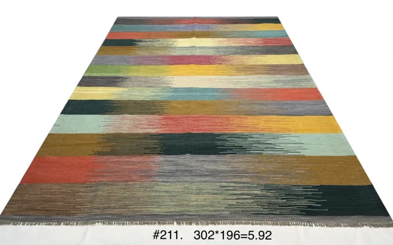 Hand-knotted Ziegler Stripe Rug in Muted Multicolour