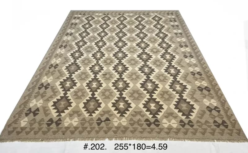 Neutral Tribal Kilim with Geometric Diamonds