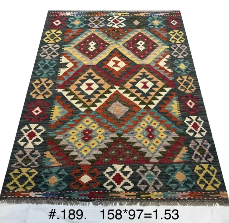 Afghan Tribal Kilim with Diamond Motifs