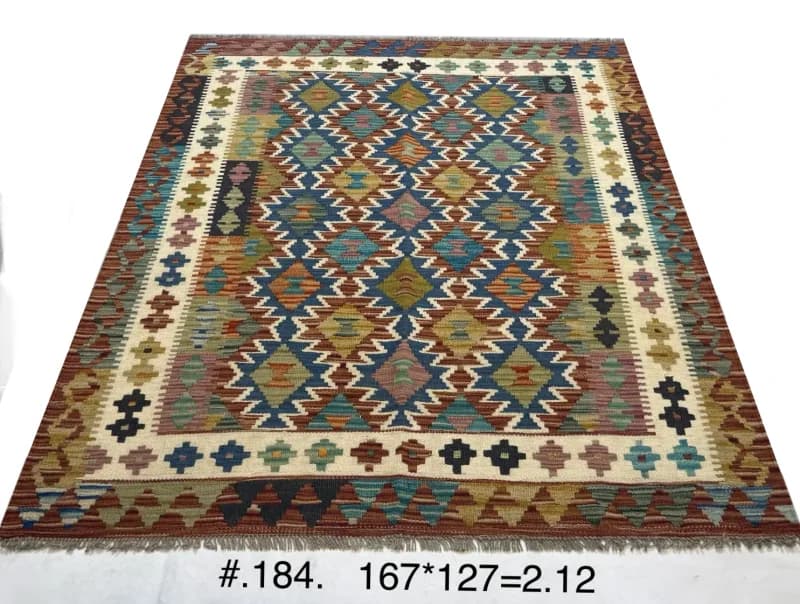 Flat-Woven Afghan Kilim in Multi-Colour Diamonds