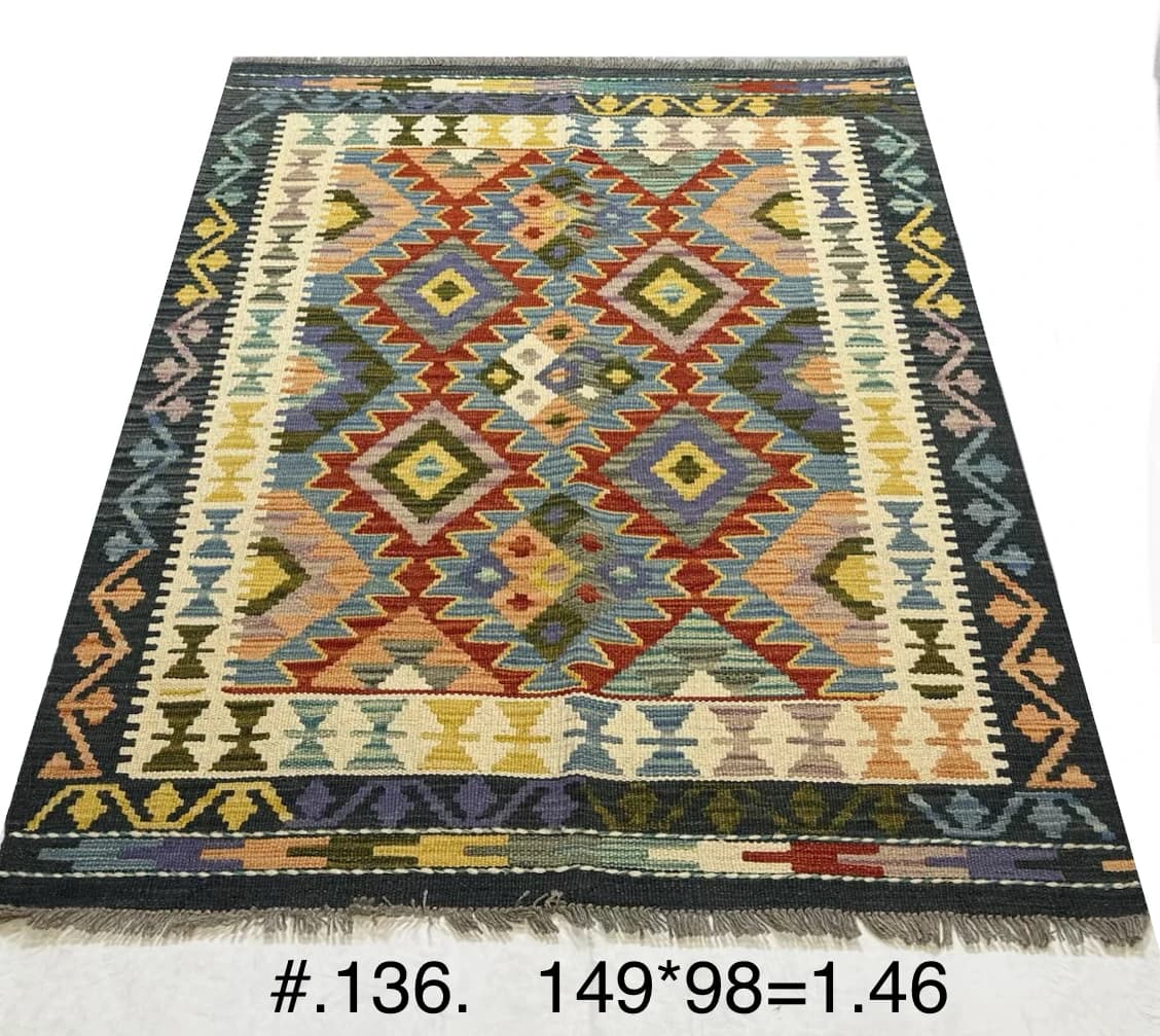 Afghan Tribal Kilim with Multicolour Diamond Motifs