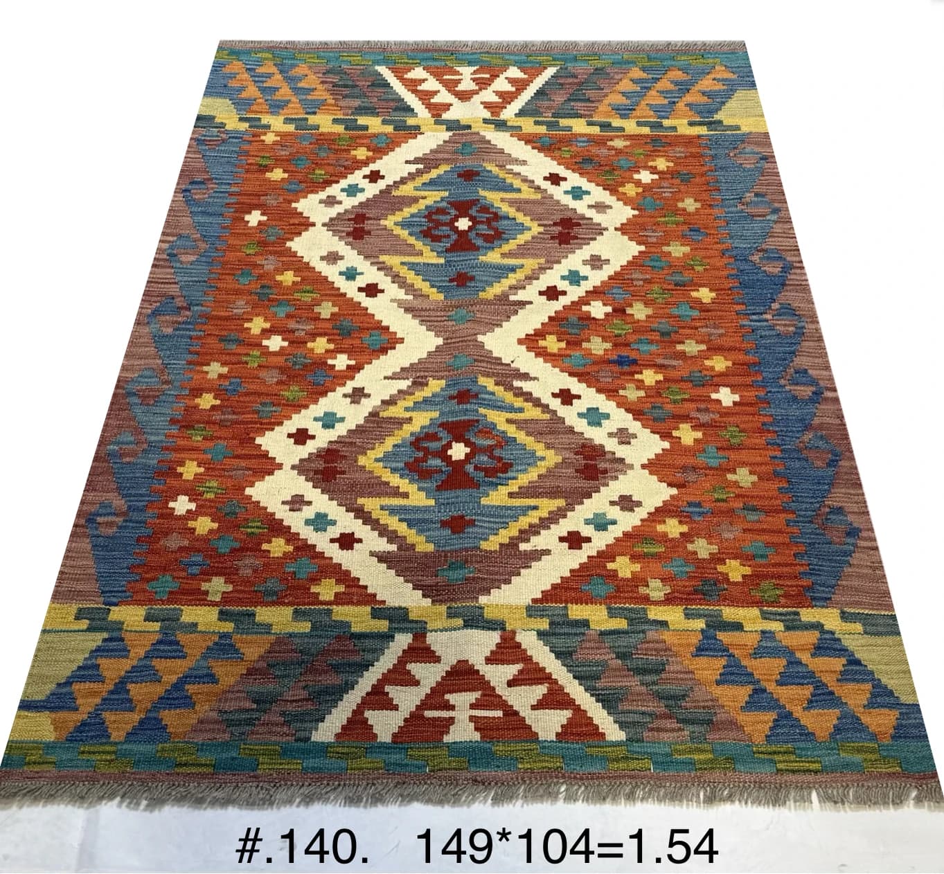Handwoven Afghan Kilim in Terracotta & Turquoise