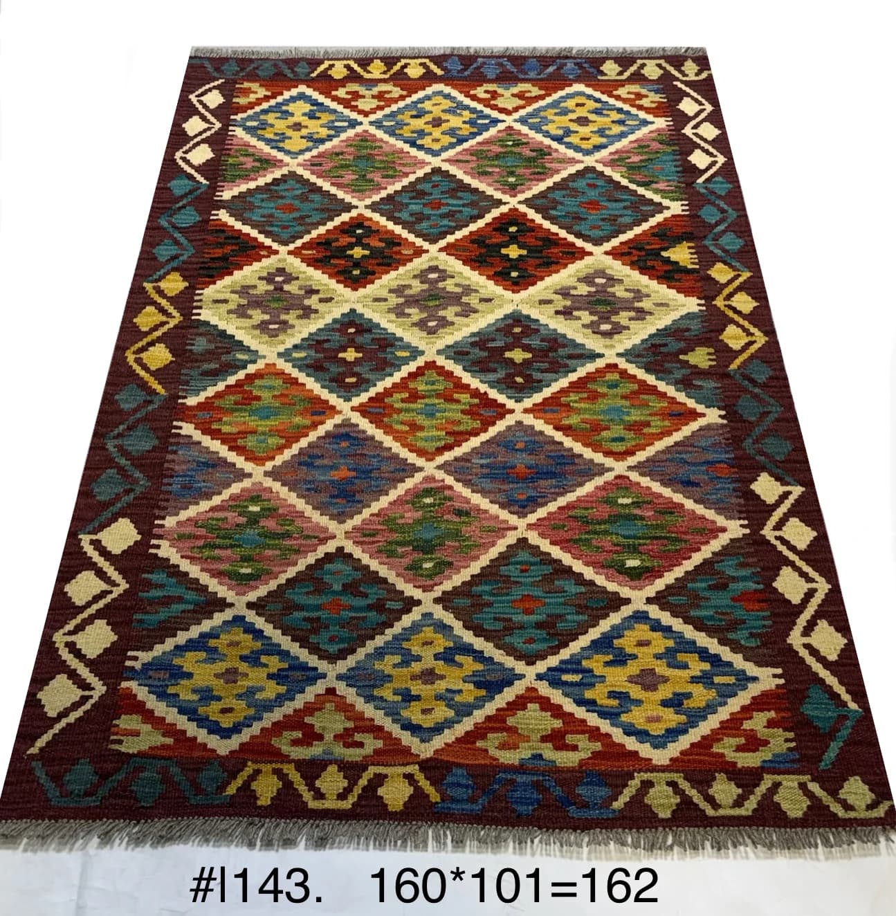 Handwoven Afghan Kilim — Multicolour Diamond Motif