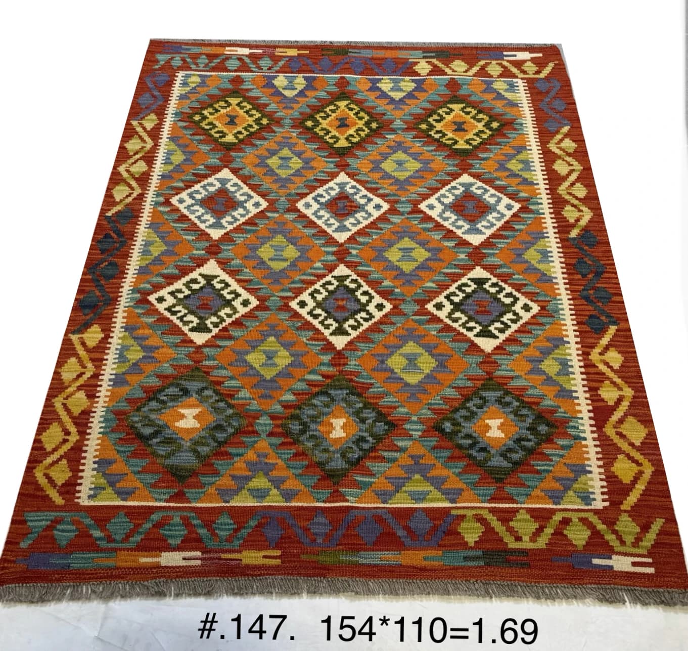 Multicolour Afghan Kilim with Diamond Motifs