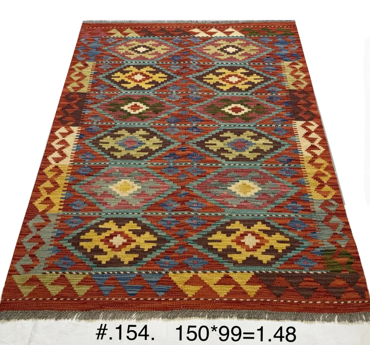 Handwoven Afghan Kilim in Warm Reds and Blues
