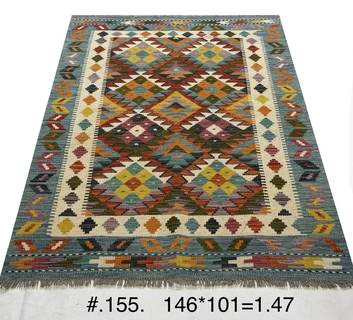 Handwoven Tribal Kilim in Multicolour Diamonds