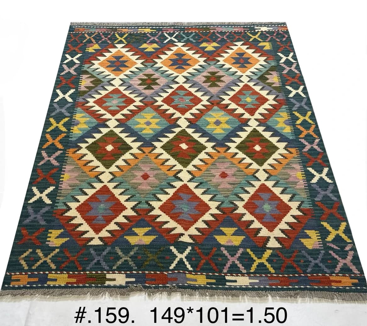 Handwoven Afghan Diamond Kilim – Multicolour