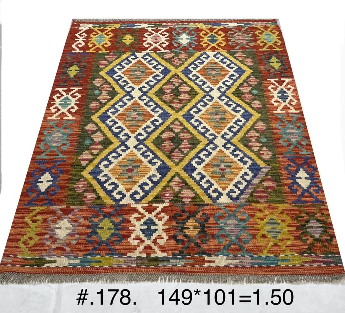 Bright Tribal Diamond Afghan Kilim