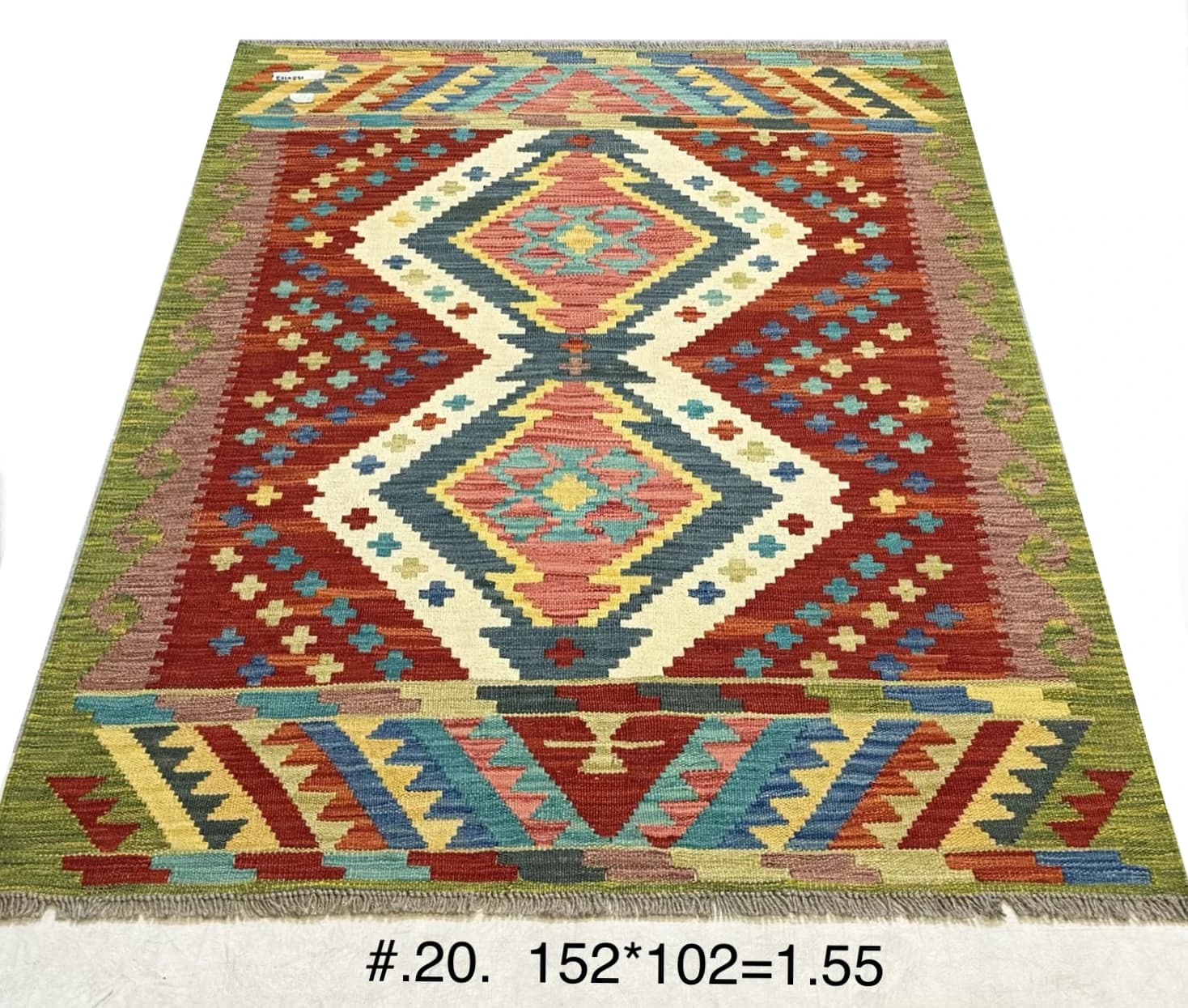Vibrant Afghan Kilim with Diamond Medallions