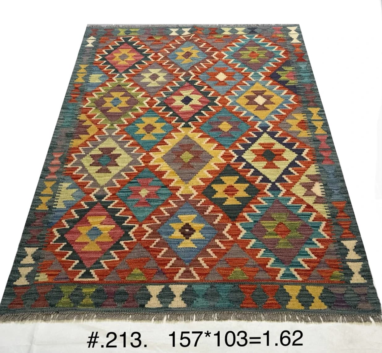 Handwoven Afghan Kilim — Multi‑colour Diamond Pattern