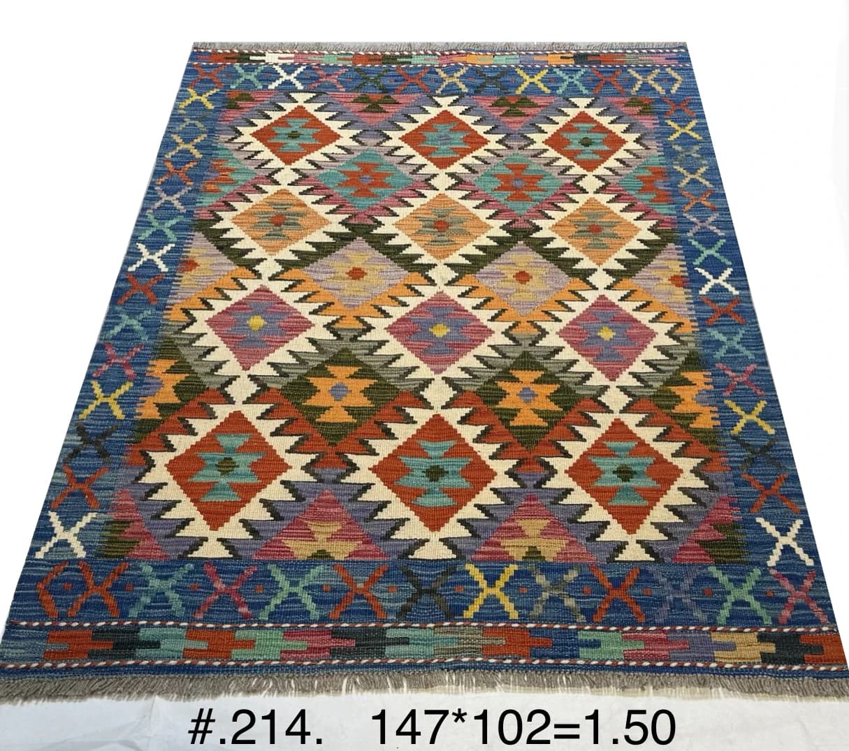 Handwoven Afghan Kilim in Multicolour Diamonds