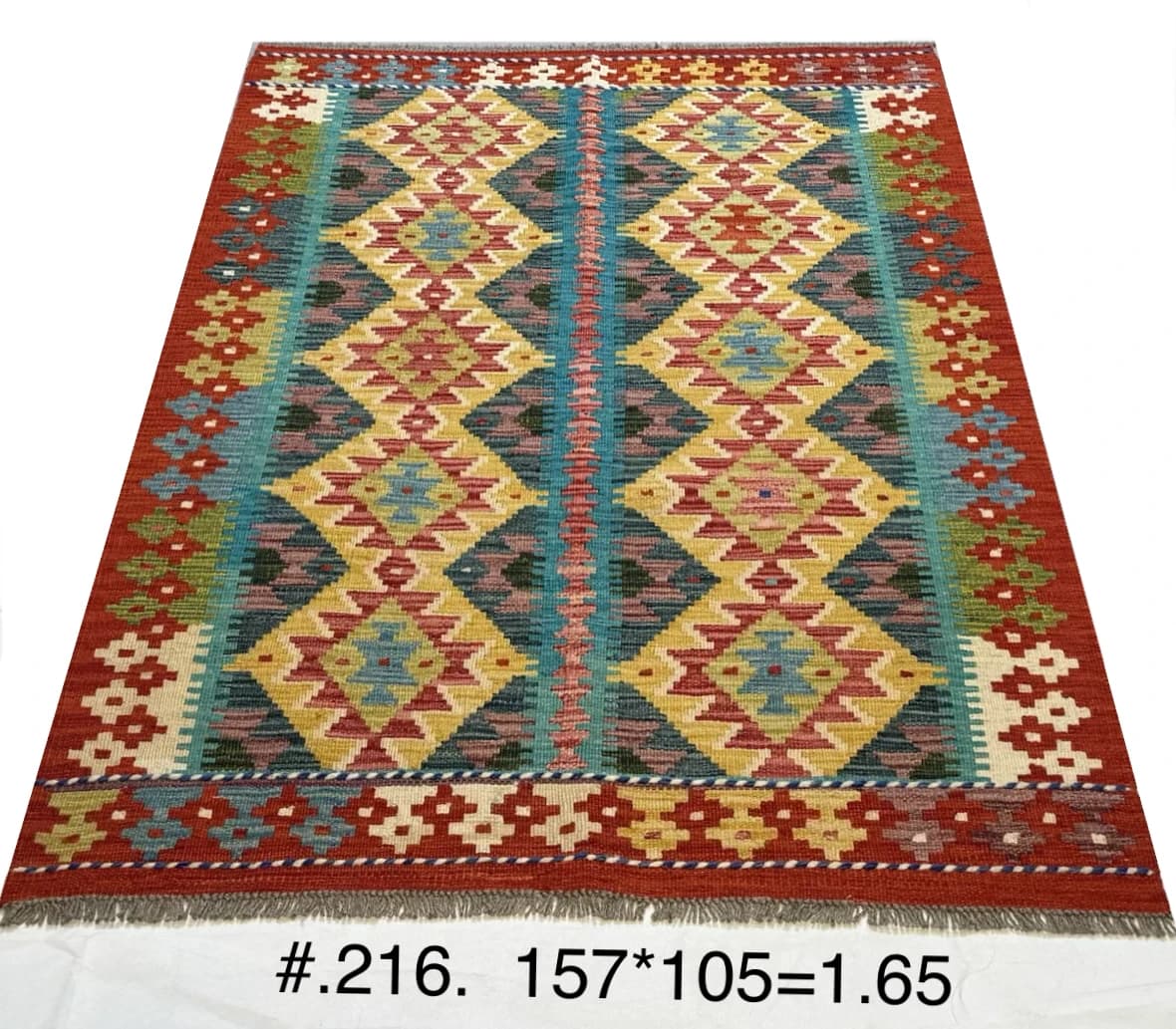 Flatwoven Afghan Kilim in Red & Turquoise
