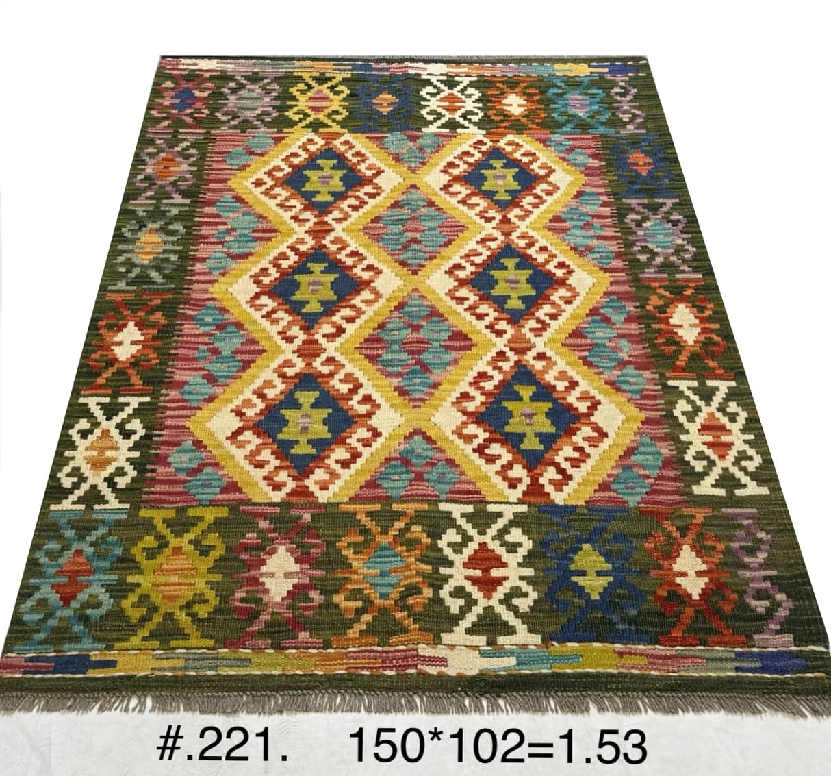 Handwoven Afghan Kilim in Multi-Colour Diamonds