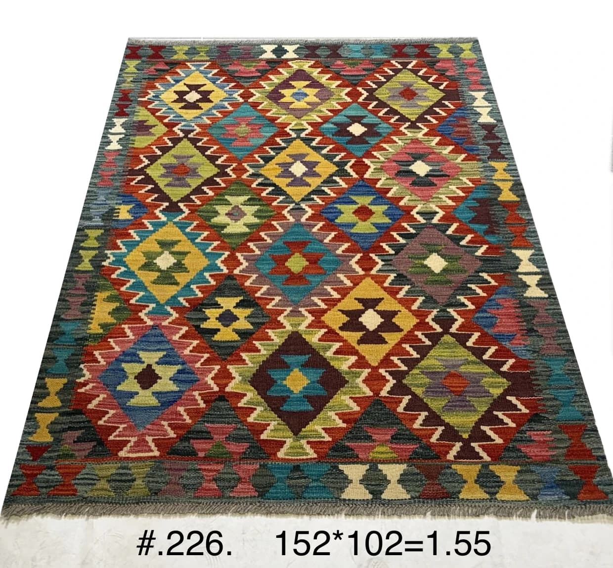 Multicolour Afghan Kilim with Diamond Motifs