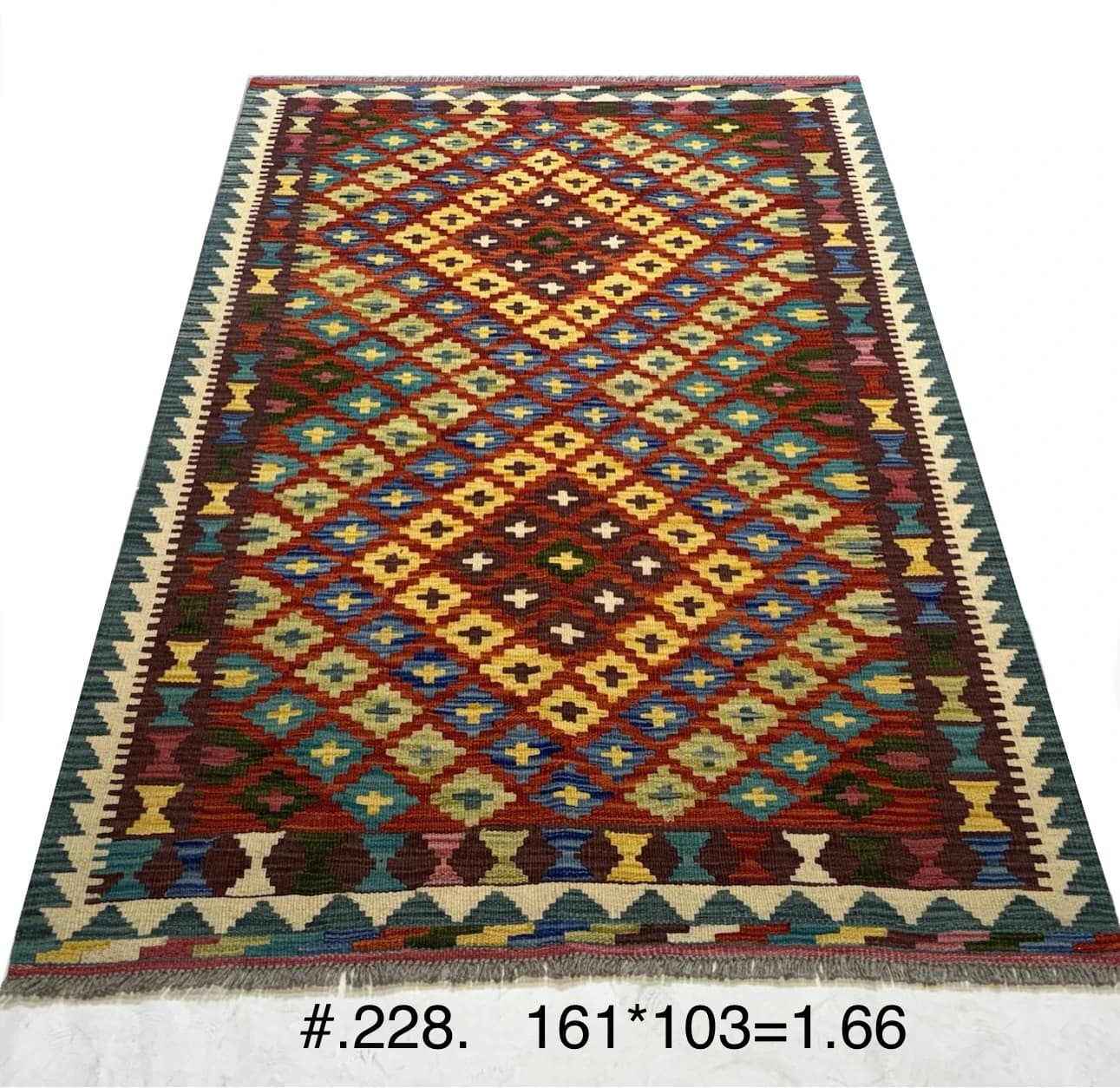 Handwoven Afghan Kilim — Diamond Motif in Jewel Tones