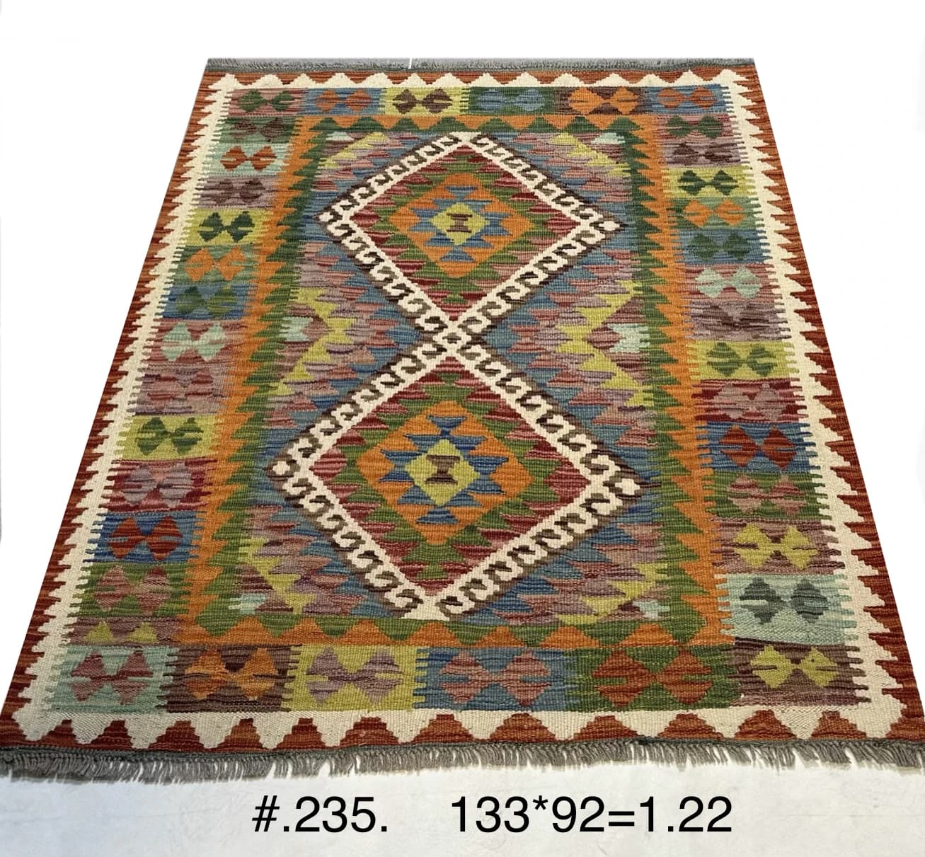 Double-Diamond Afghan Kilim in Multicolour