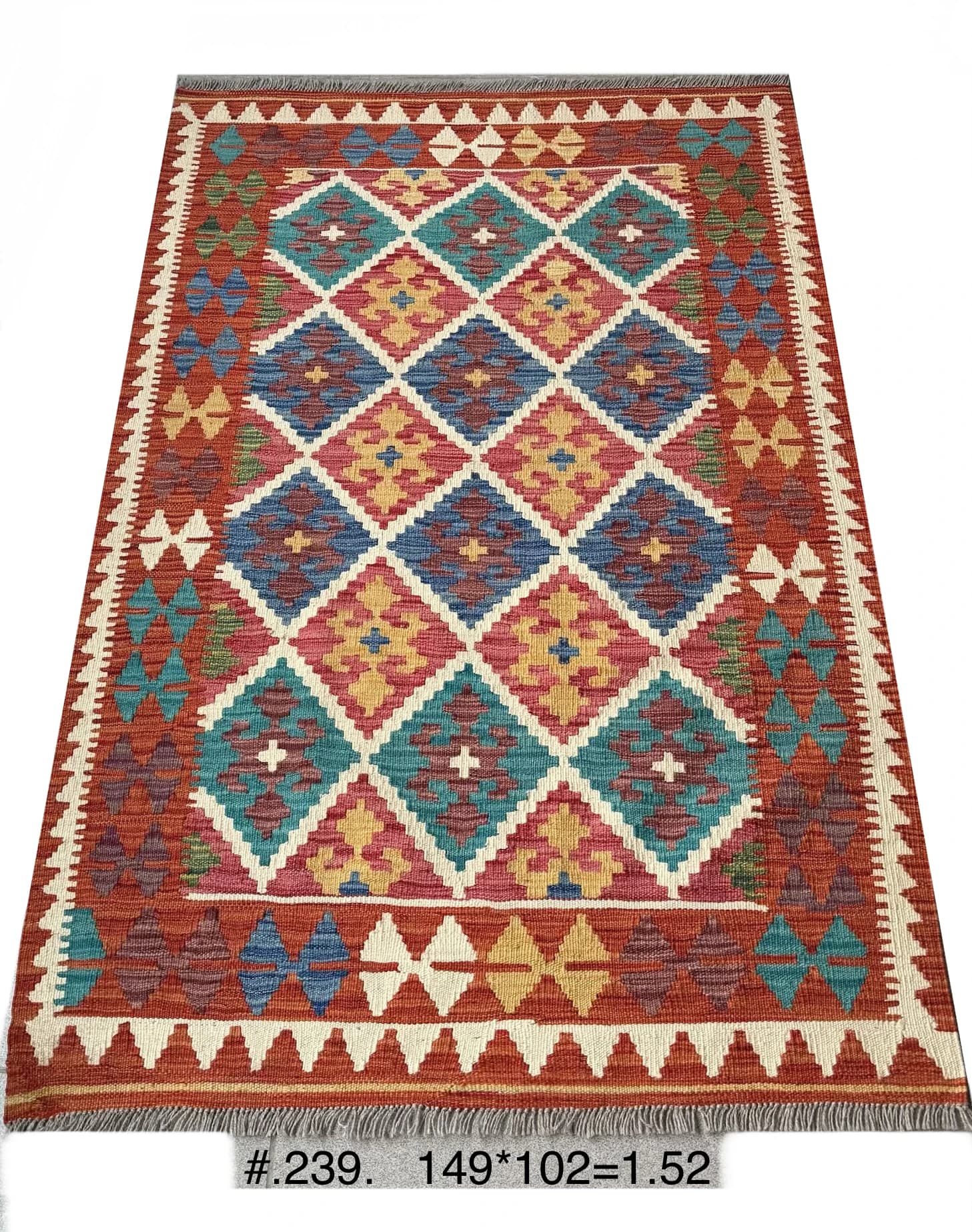 Handwoven Tribal Kilim in Red & Turquoise
