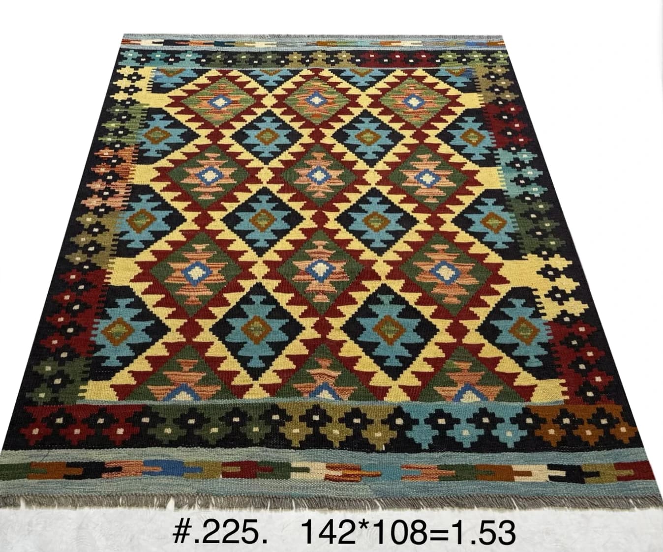 Tribal Diamond Kilim in Red, Turquoise & Gold