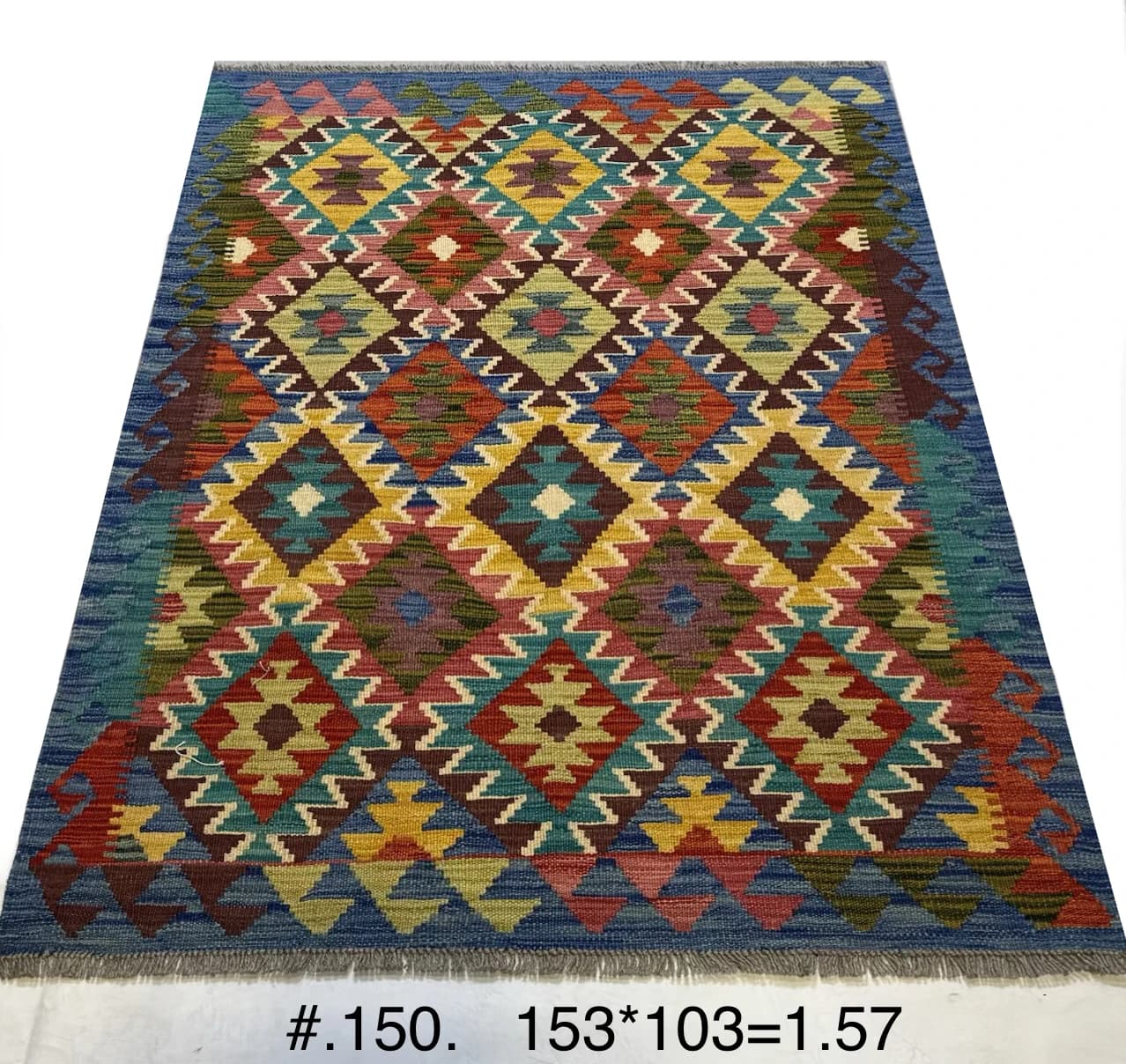 Handwoven Afghan Kilim in Multi Diamond