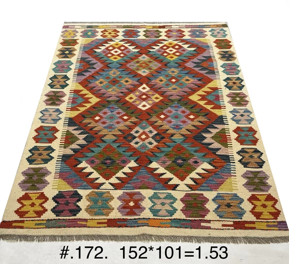 Afghan Tribal Kilim - Multicolour Geometric