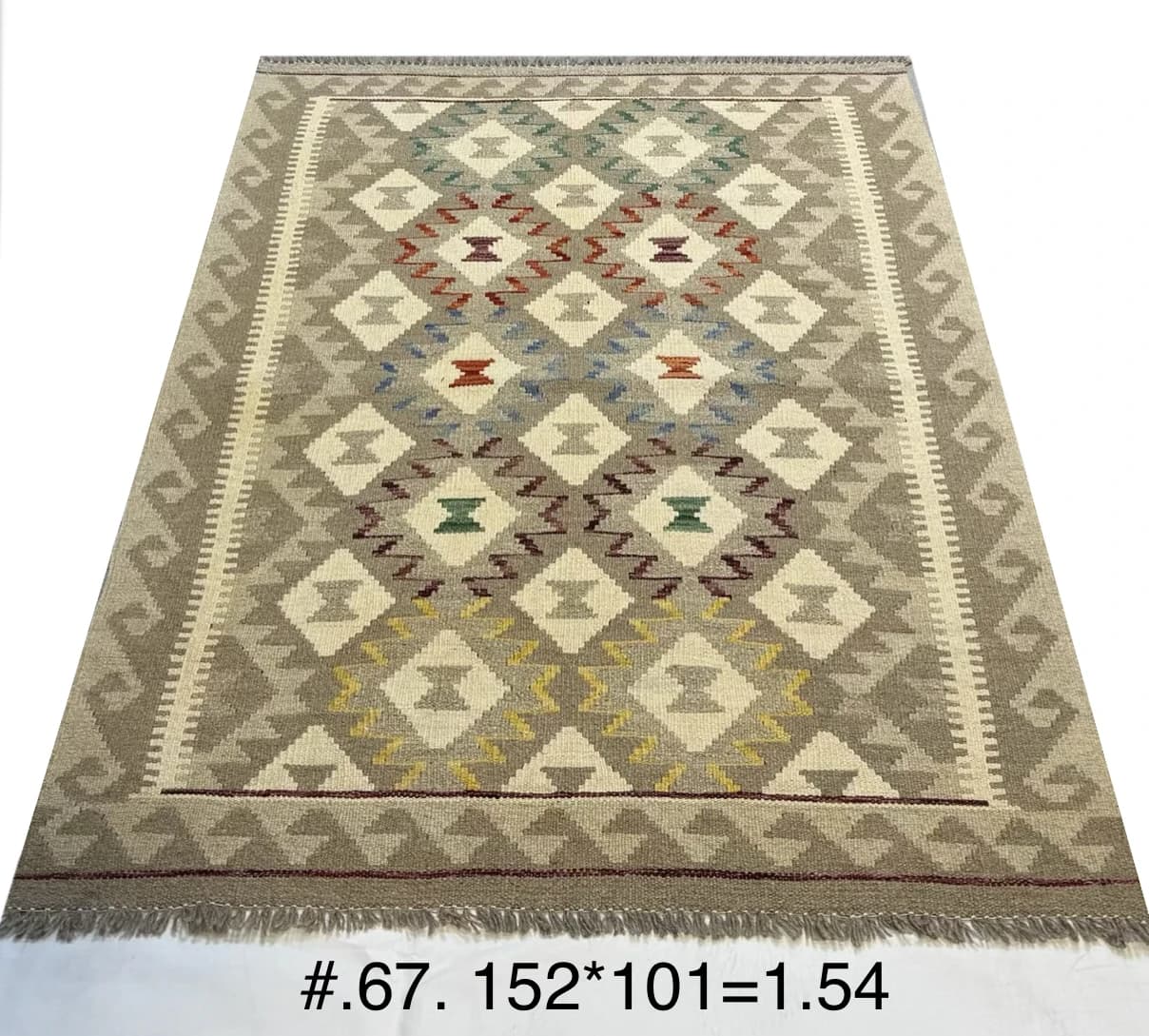 Neutral Diamond Kilim with Multicolour Accents