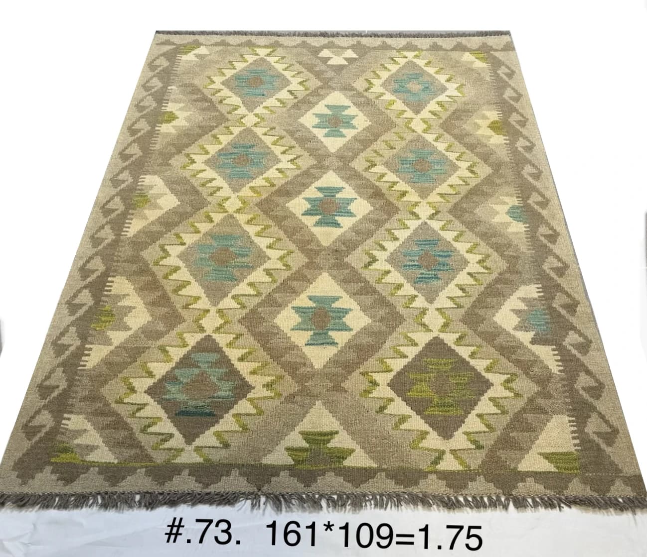 Afghan Diamond Kilim in Natural Greens & Teal