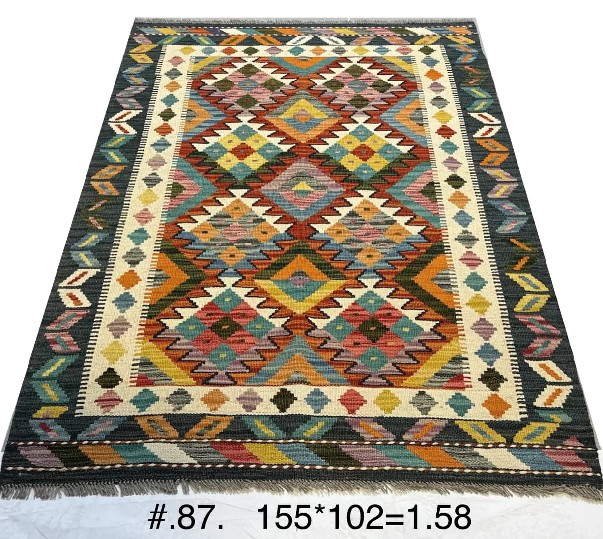 Vibrant Geometric Afghan Kilim