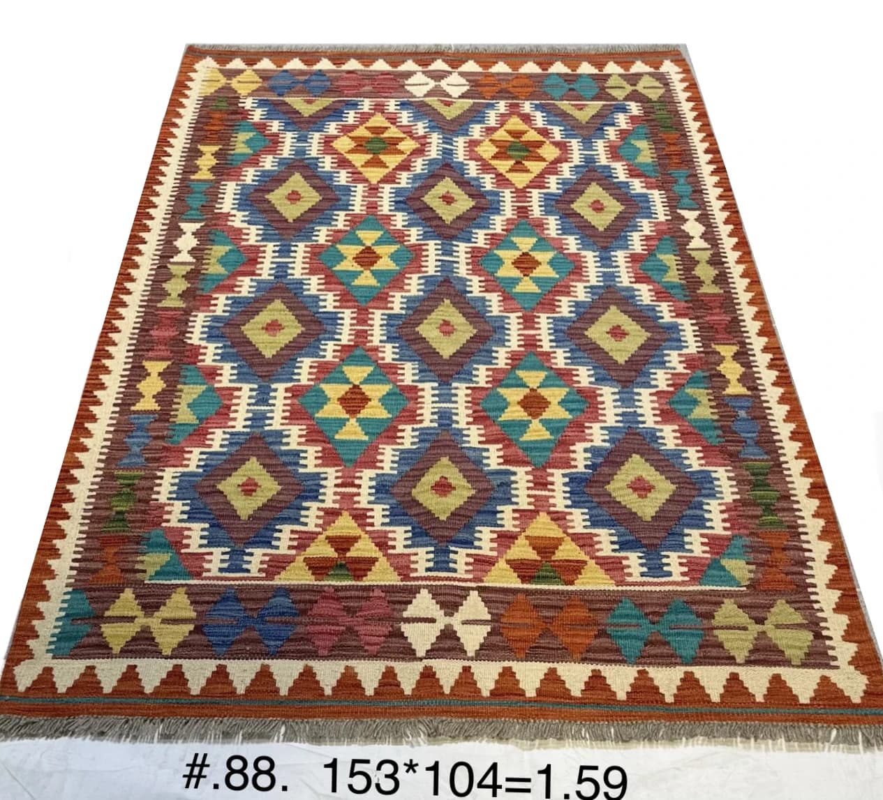 Afghan Flat‑Woven Kilim — Multi‑colour Diamonds