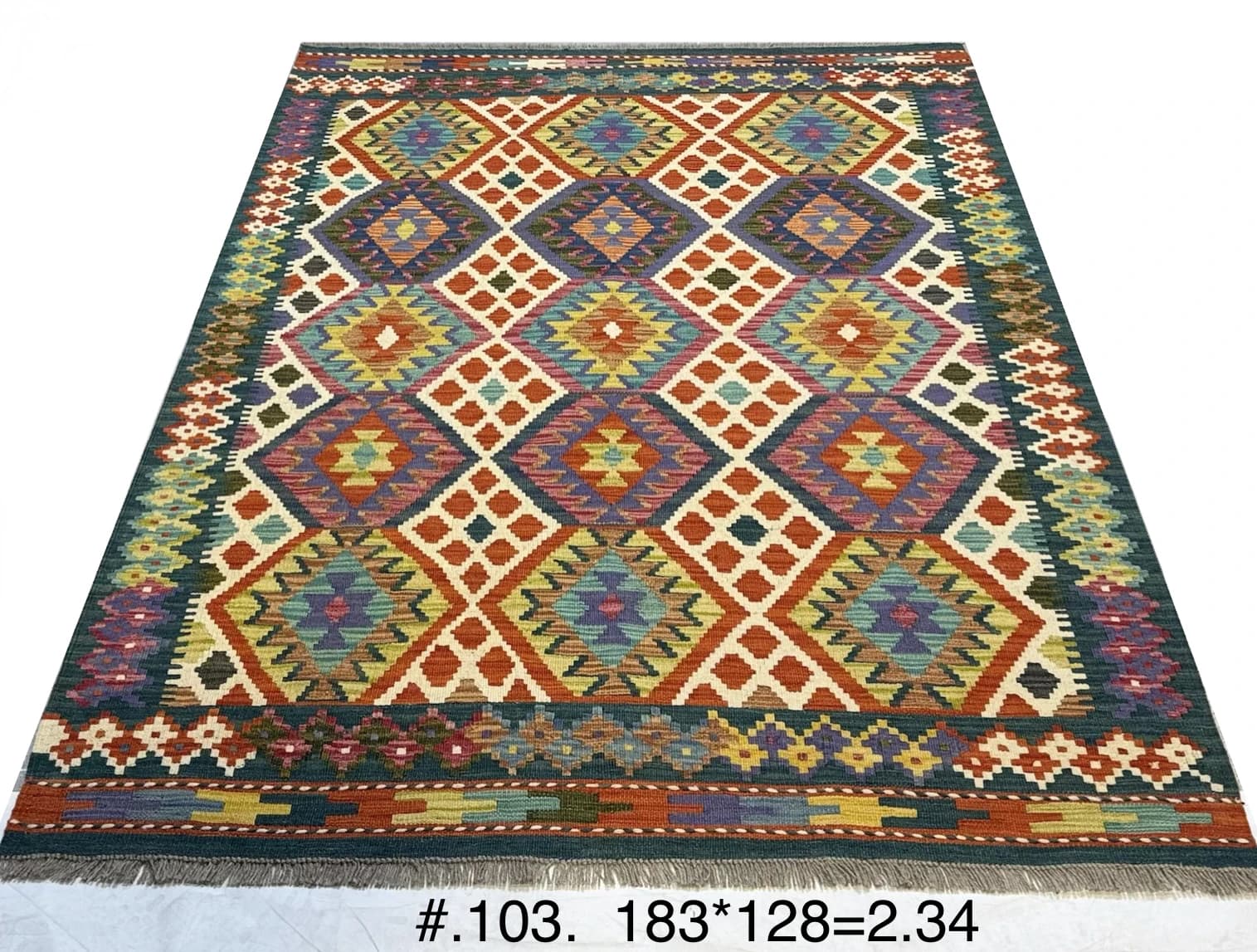 Multicolour Tribal Kilim with Geometric Diamonds