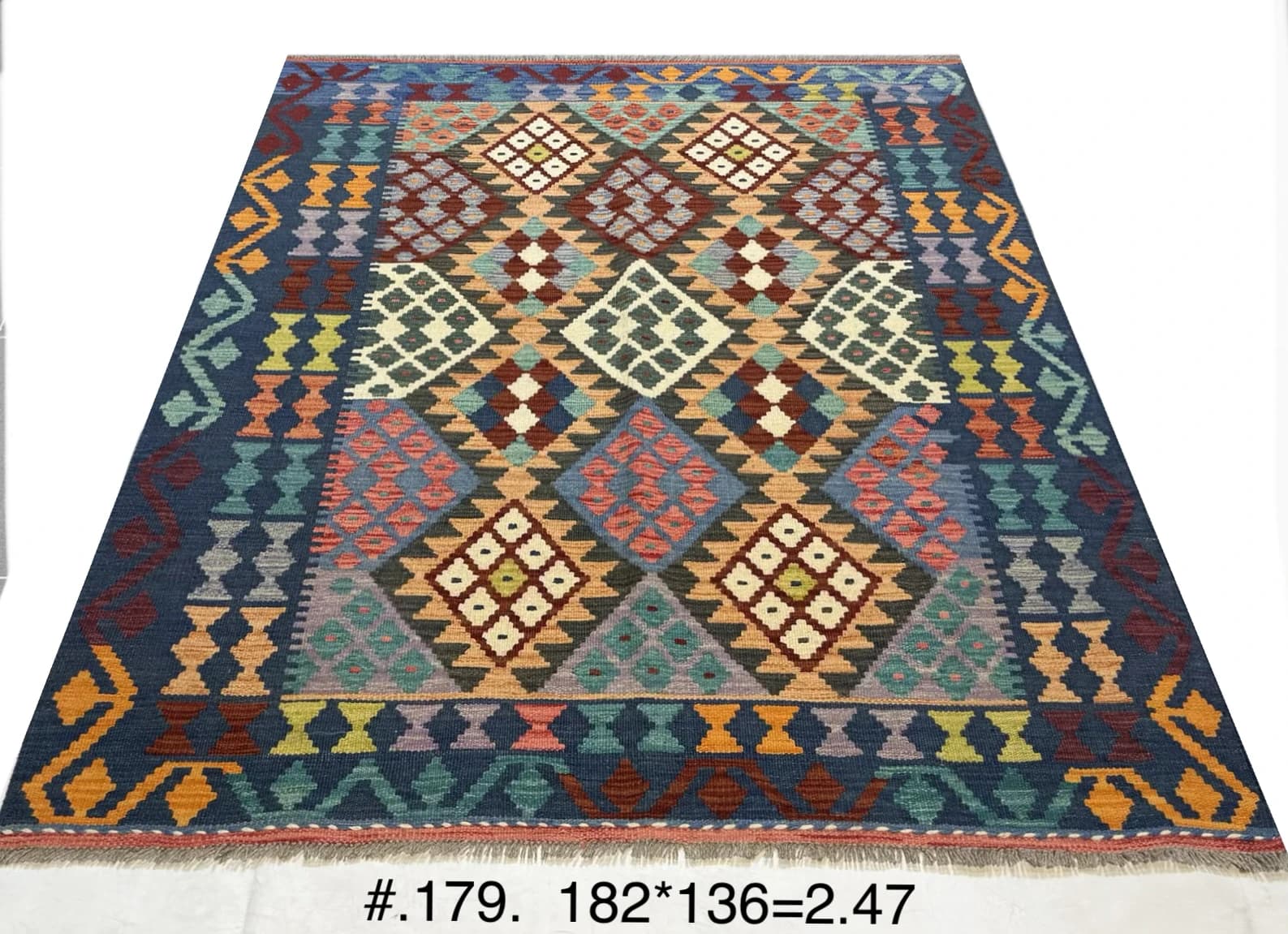 Afghan Tribal Kilim in Multi‑Colour Diamonds