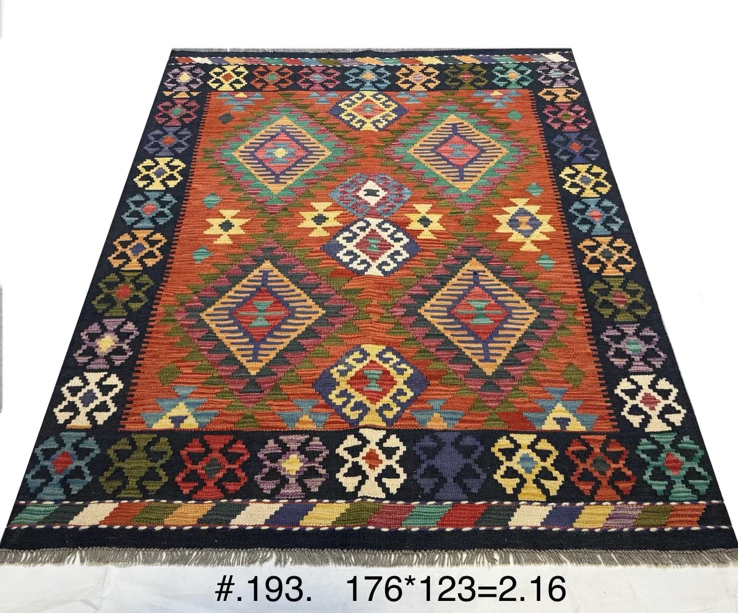 Multicolour Afghan Kilim with Diamond Medallions