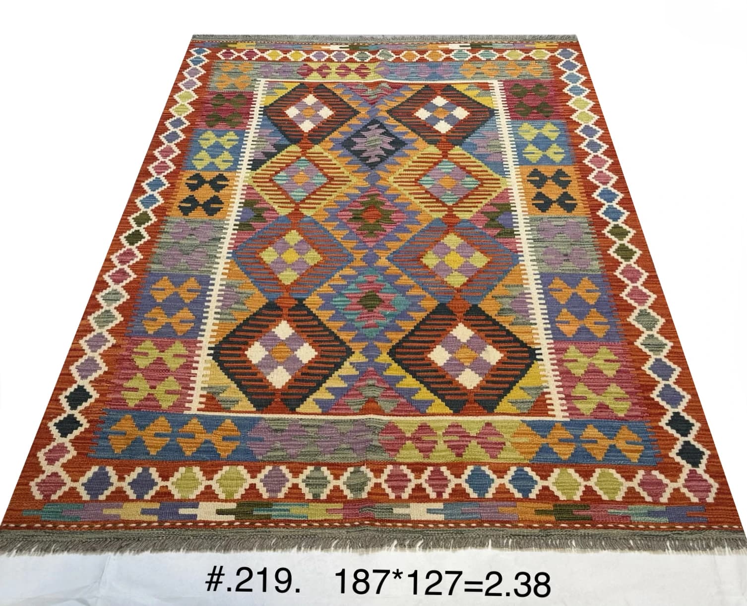 Afghan Flat-Weave Kilim with Geometric Diamonds