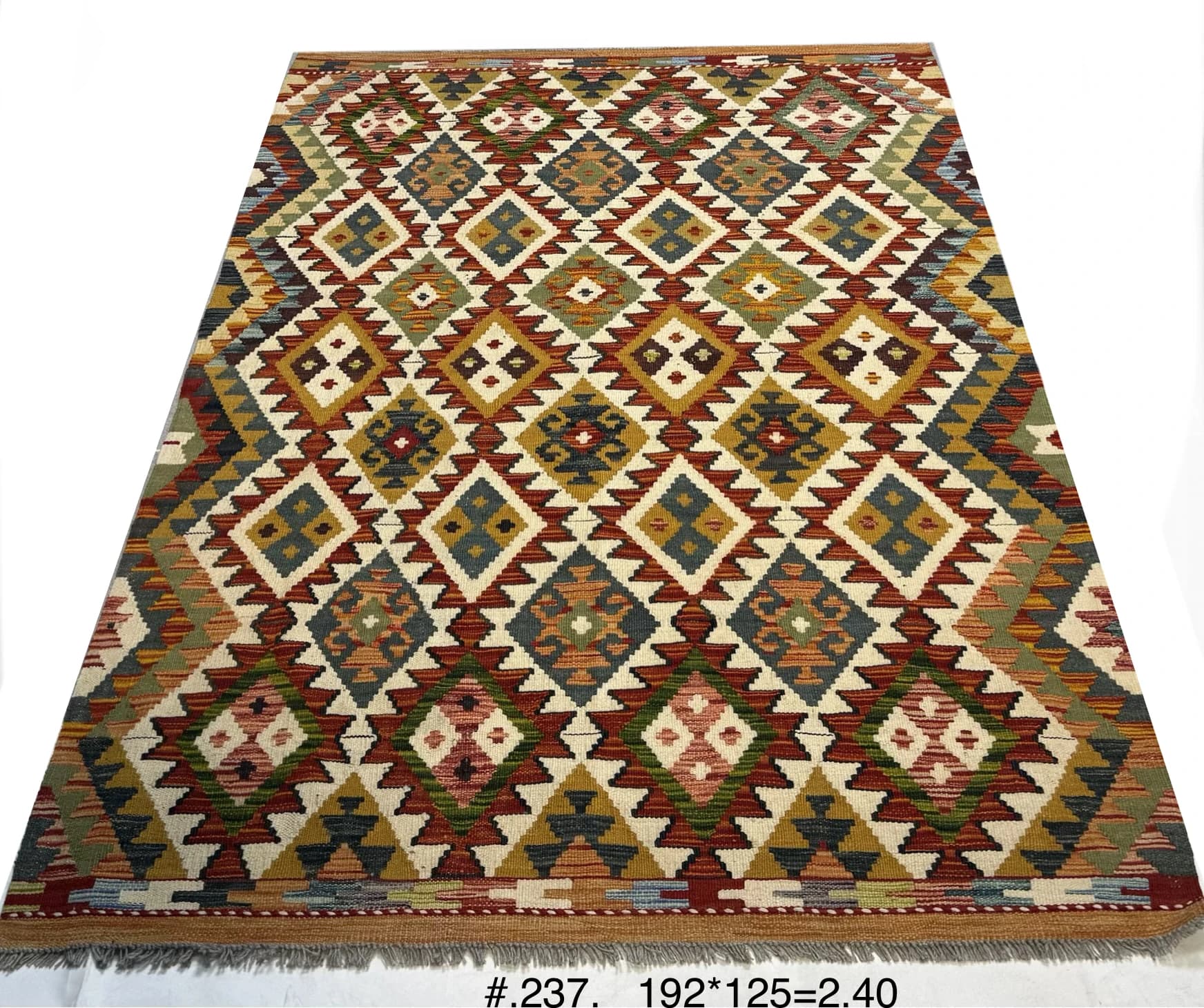 Handwoven Afghan Kilim — Diamond Geometric Design