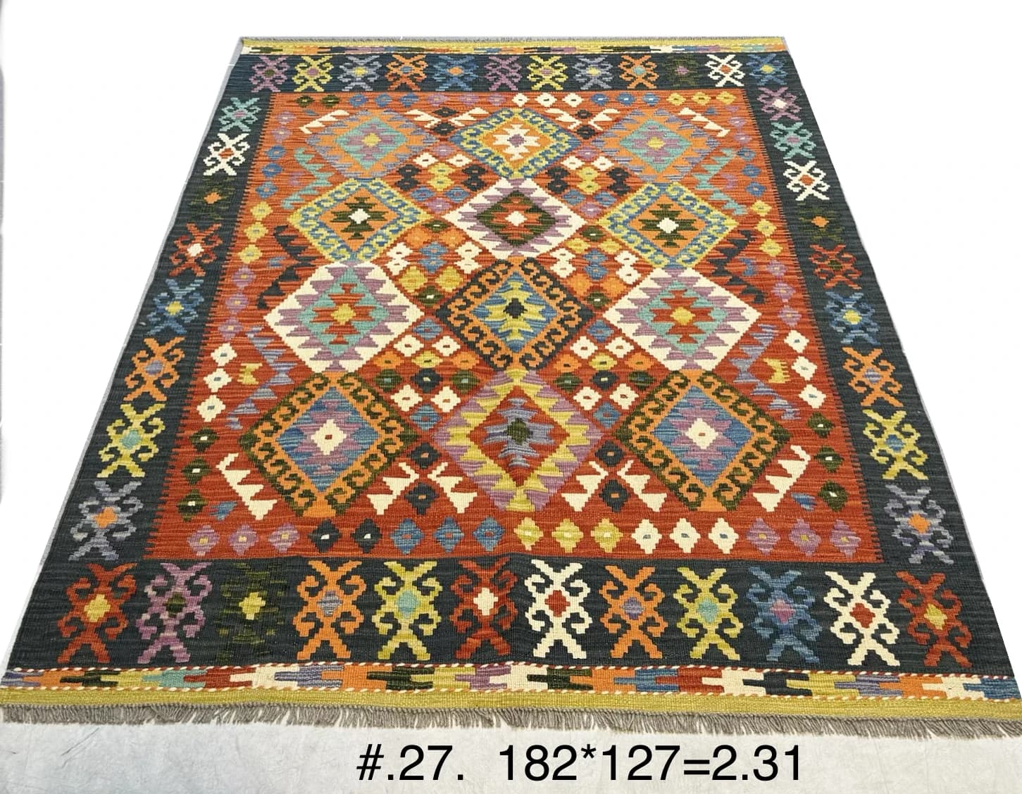 Handmade Afghan Kilim with Bold Geometric Medallions
