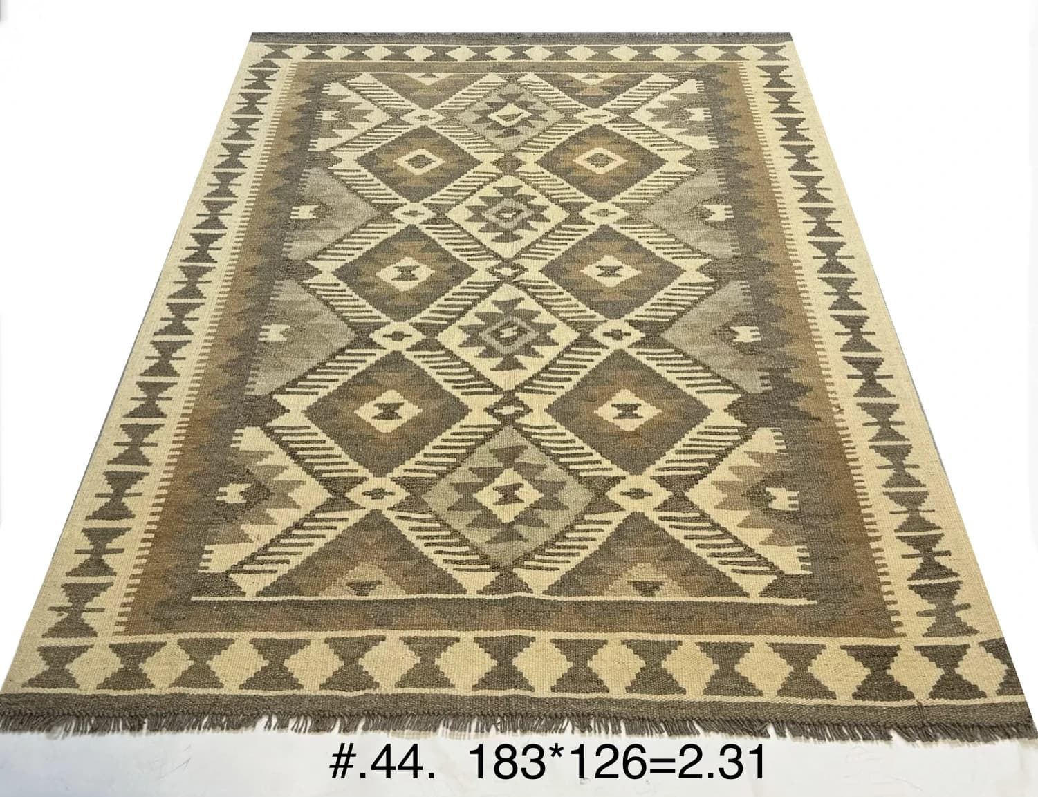 Natural Geometric Kilim in Beige & Olive