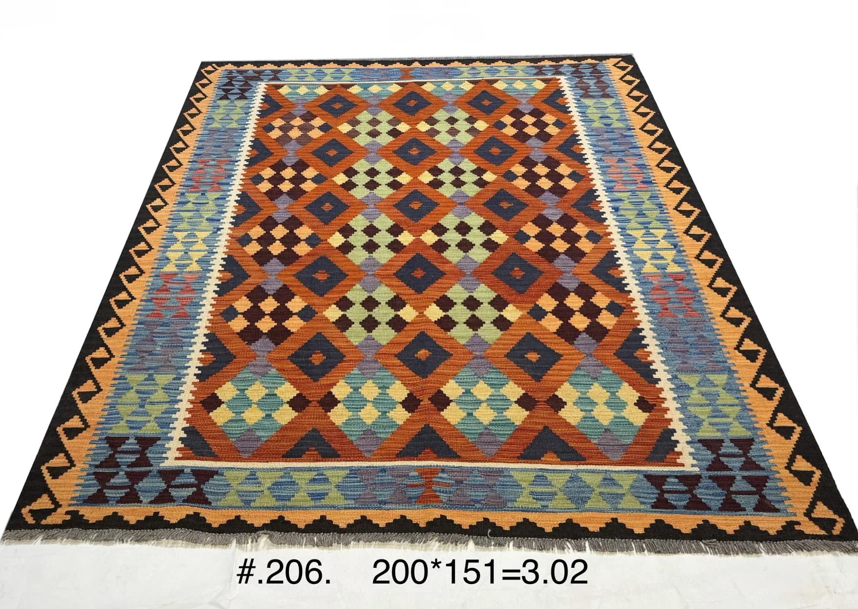 Multicolour Tribal Kilim with Diamond Motifs
