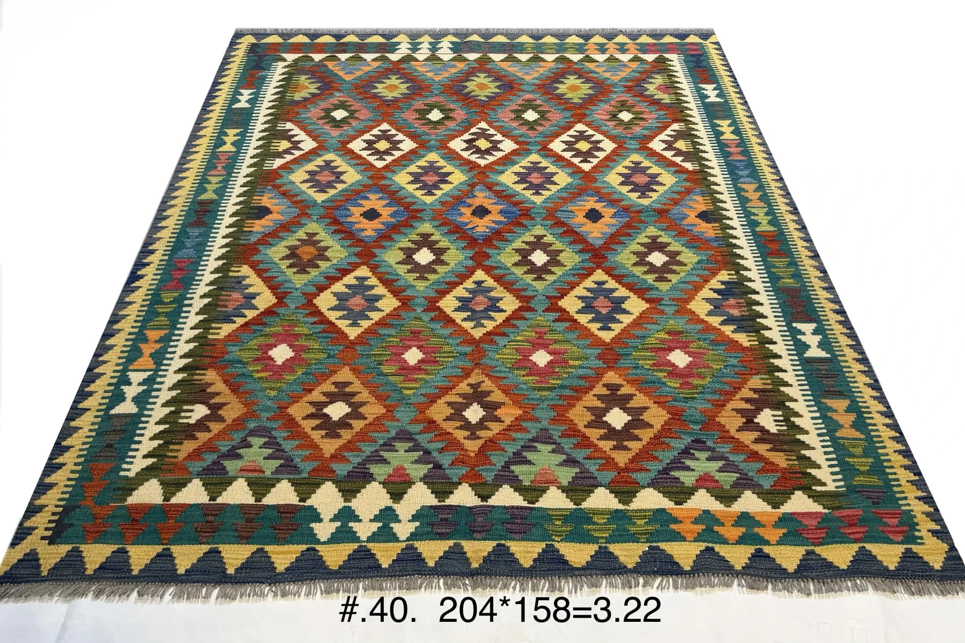 Handwoven Afghan Kilim with Diamond Motifs