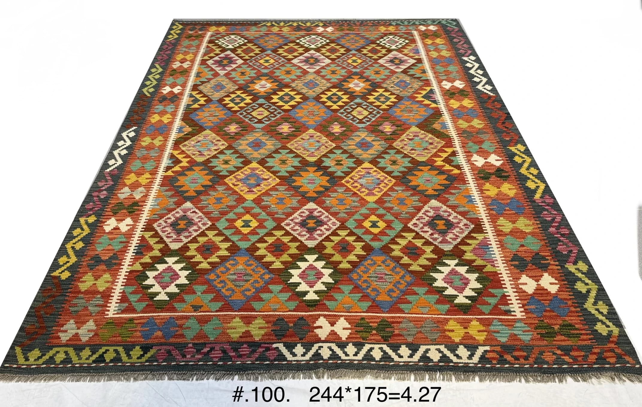 Multicolour Tribal Kilim with Diamond Motifs