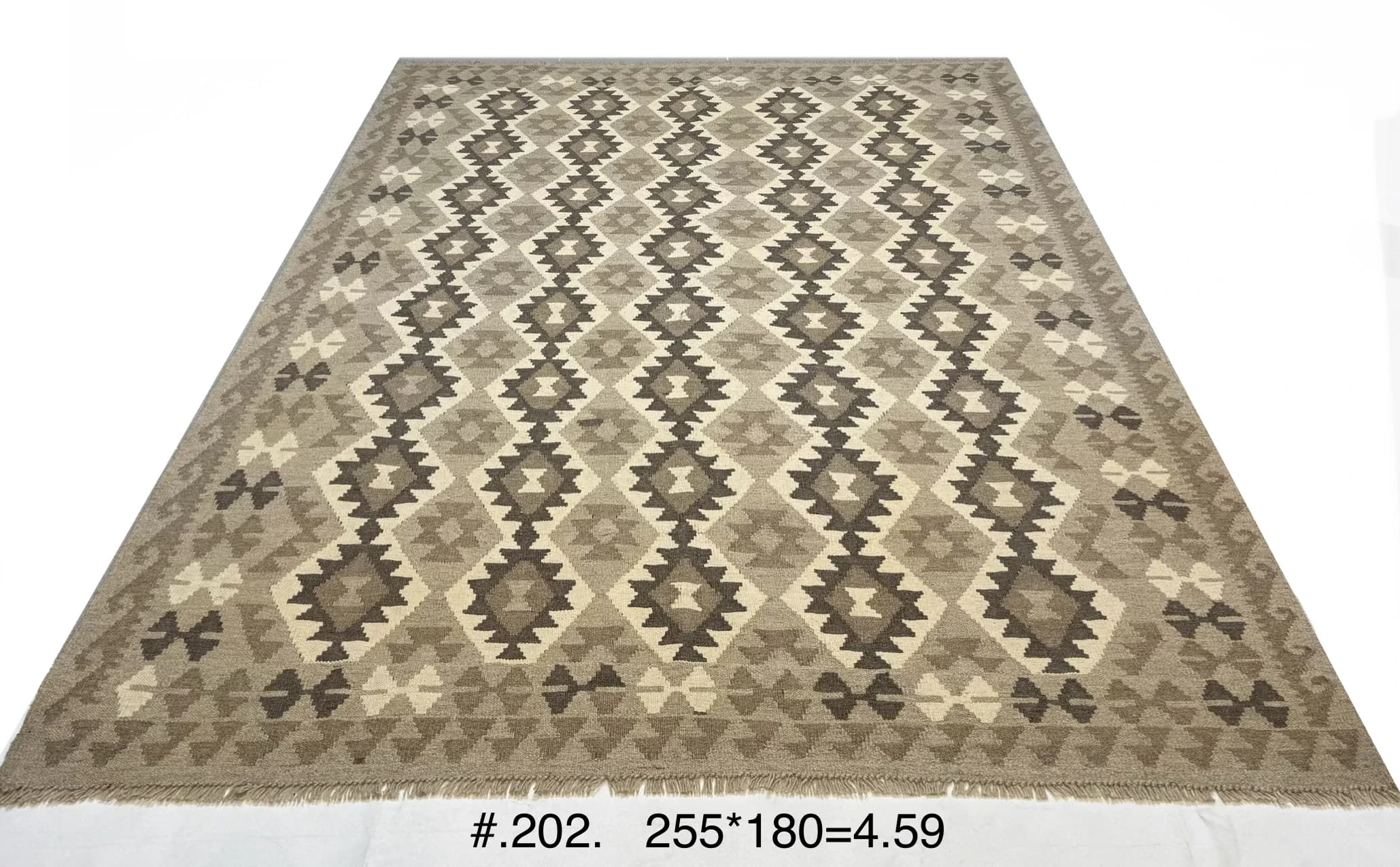 Neutral Tribal Kilim with Geometric Diamonds