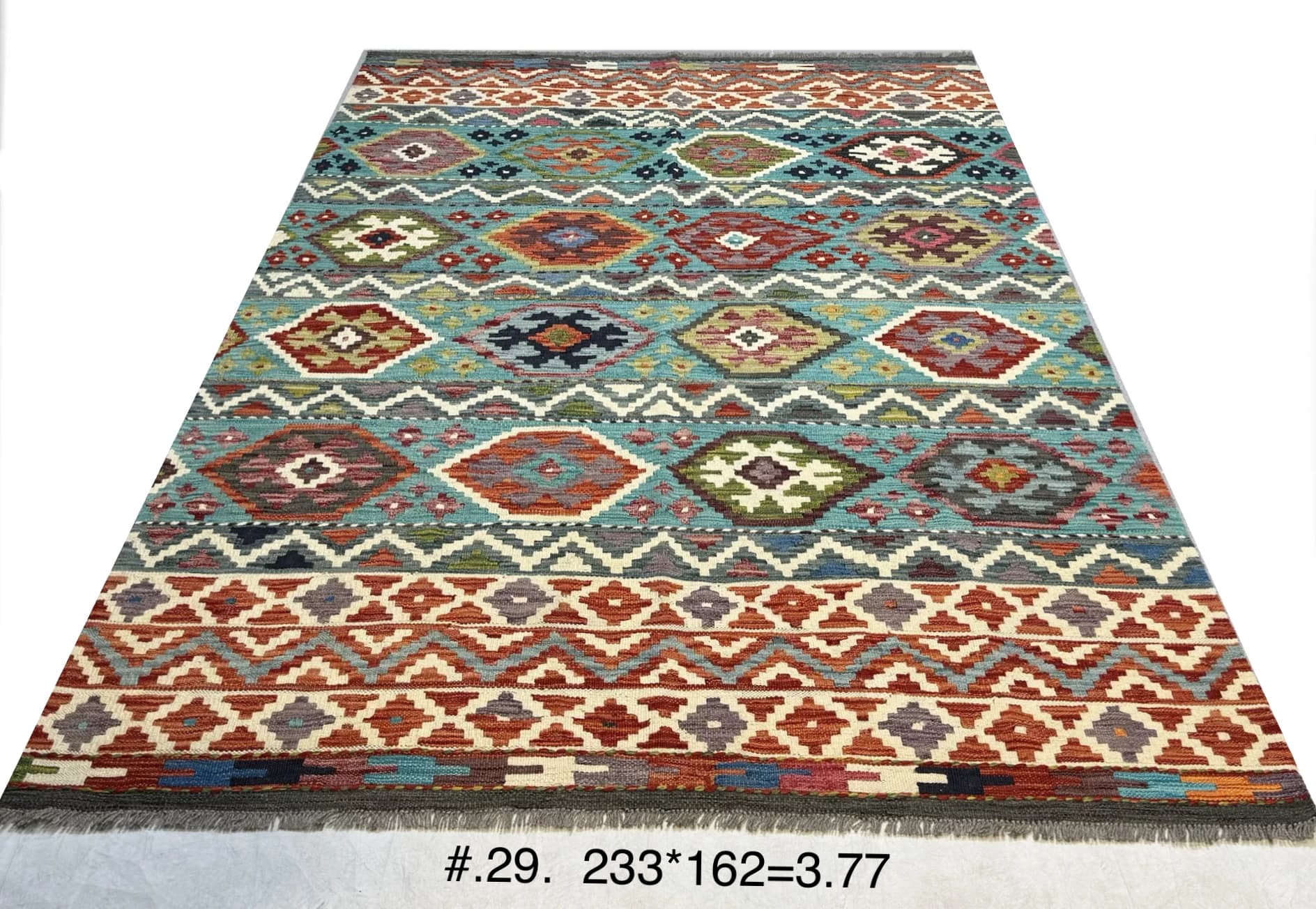 Tribal Kilim in Turquoise, Red and Cream