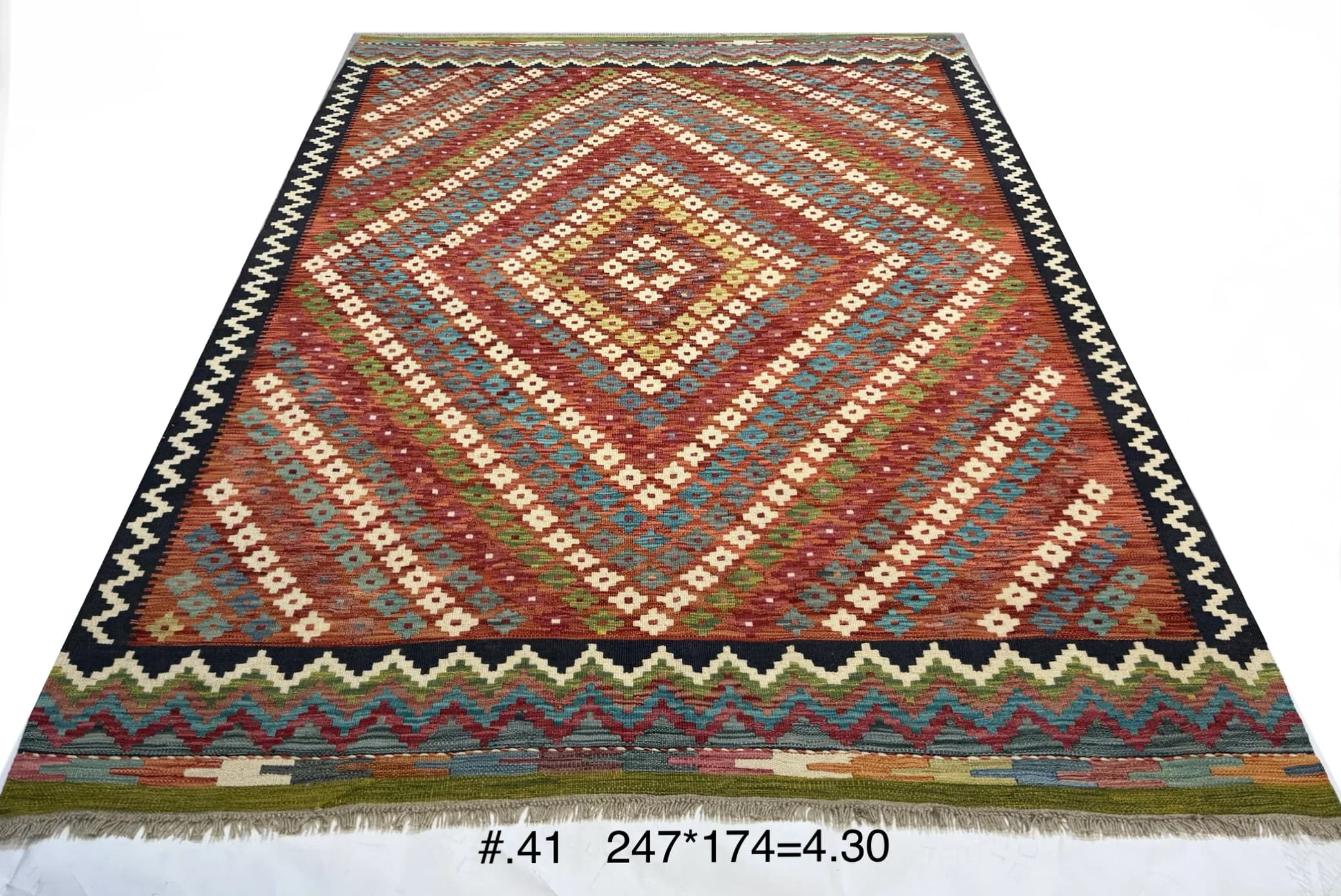 Handmade Afghan Kilim with Diamond Medallion